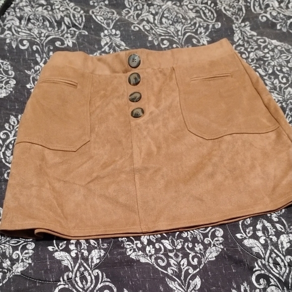 Chic Tan Button-Front Skater Skirt - Picture 1 of 6